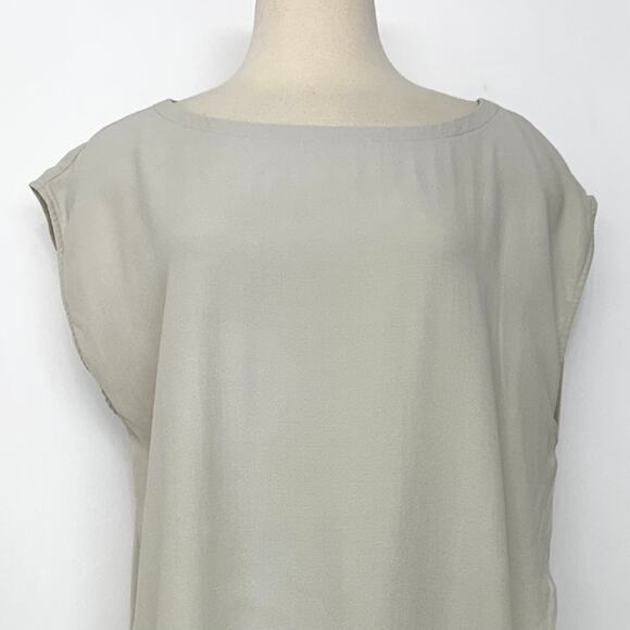 Eileen Fisher Silk Crepe Tunic Asymmetrical Hem Blouse Top Bone L - Picture 2 of 10